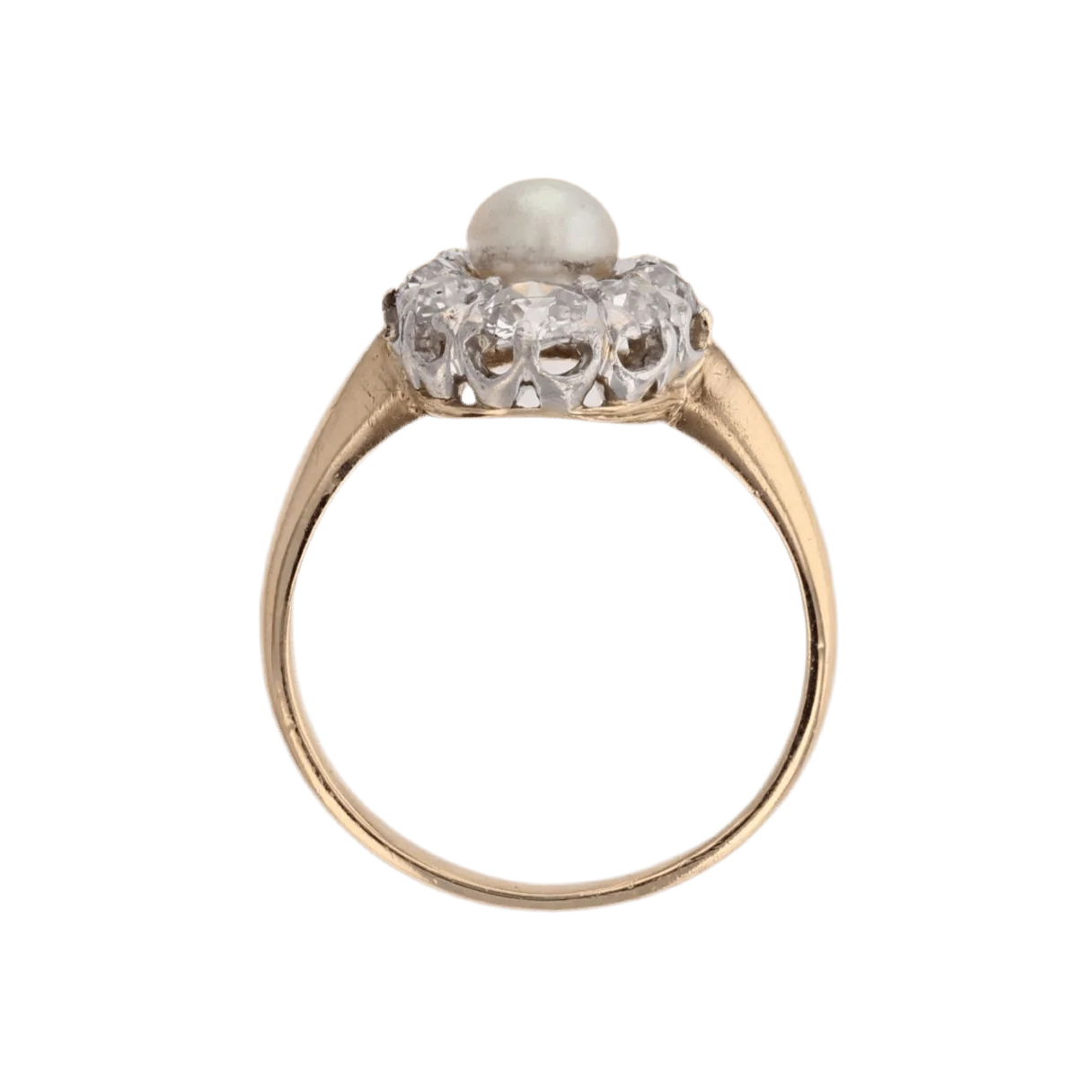 Bague Marquise en or jaune, platine, perle et diamants - Image 6