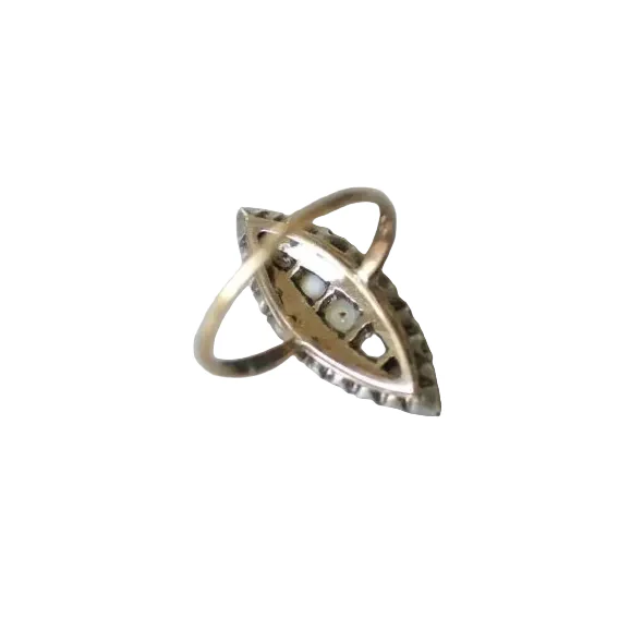 Bague marquise perles et diamants - Image 3