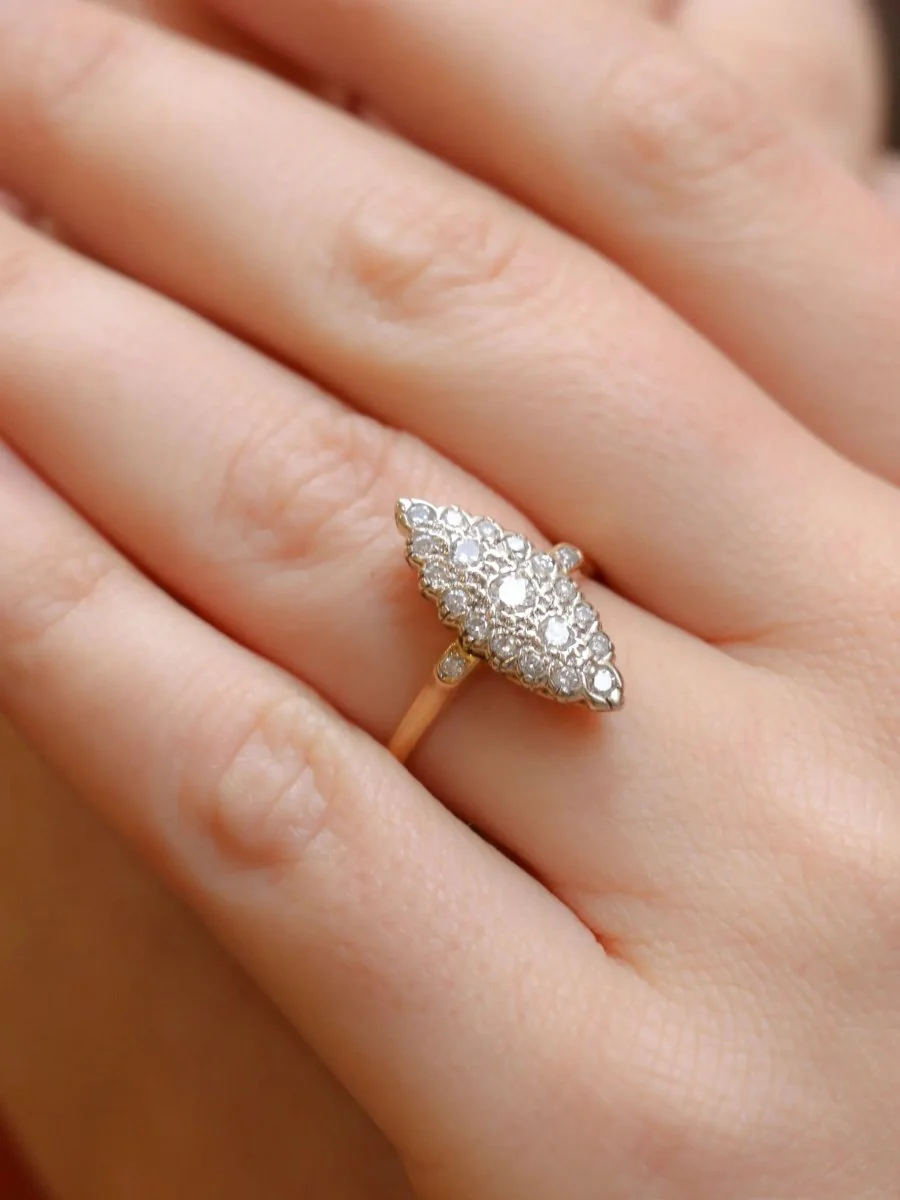 Bague marquise vintage en or et diamants - Image 2