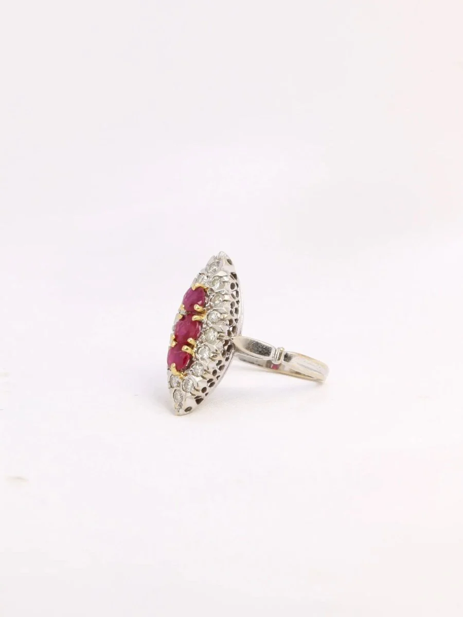 Bague marquise vintage or rubis diamants - Image 3