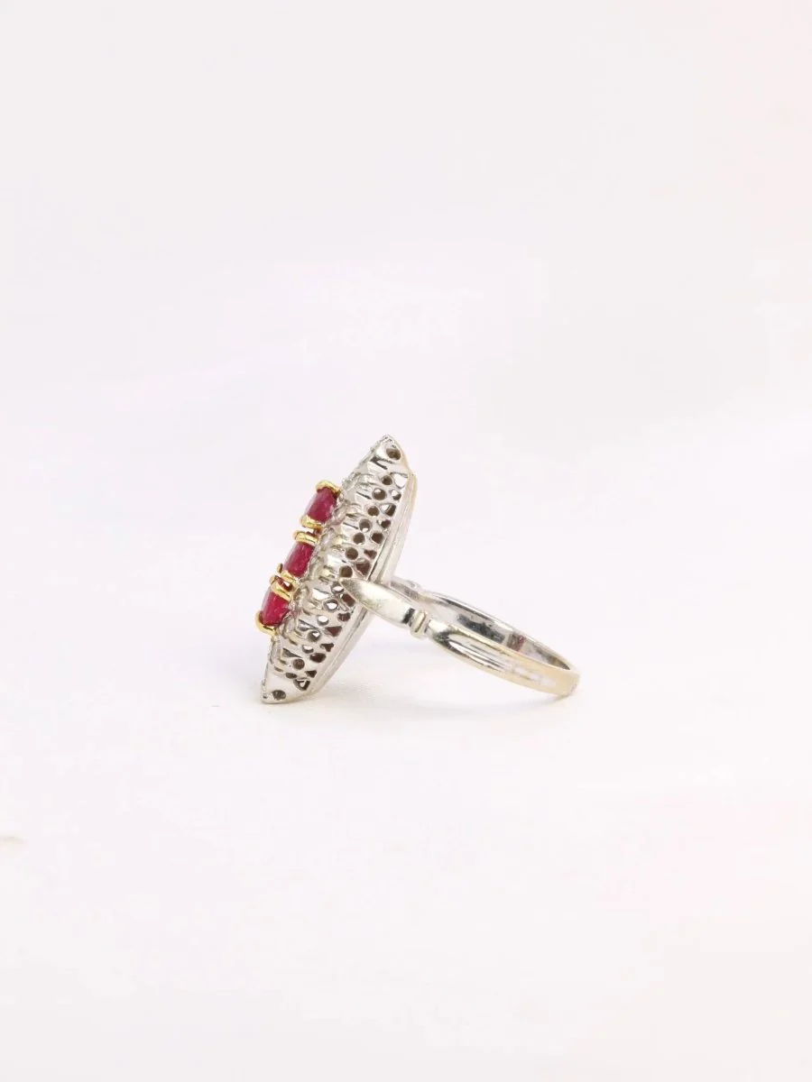 Bague marquise vintage or rubis diamants - Image 4