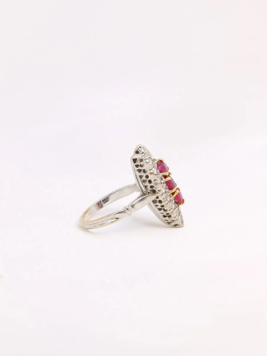 Bague marquise vintage or rubis diamants - Image 6