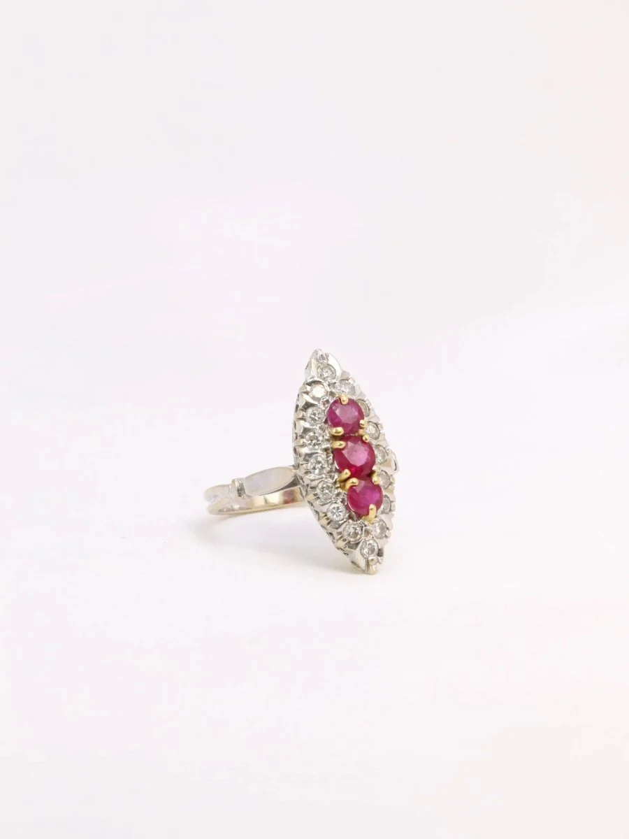 Bague marquise vintage or rubis diamants - Image 7