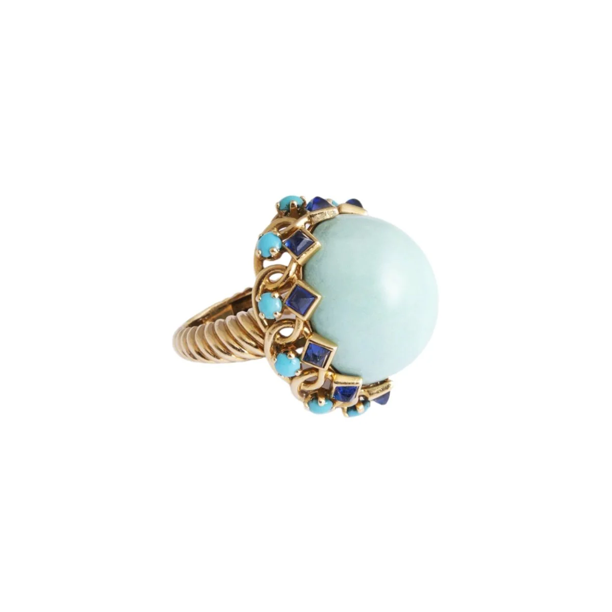 Bague Dôme MAUBOUSSIN en or jaune, saphirs et turquoises - Image 3
