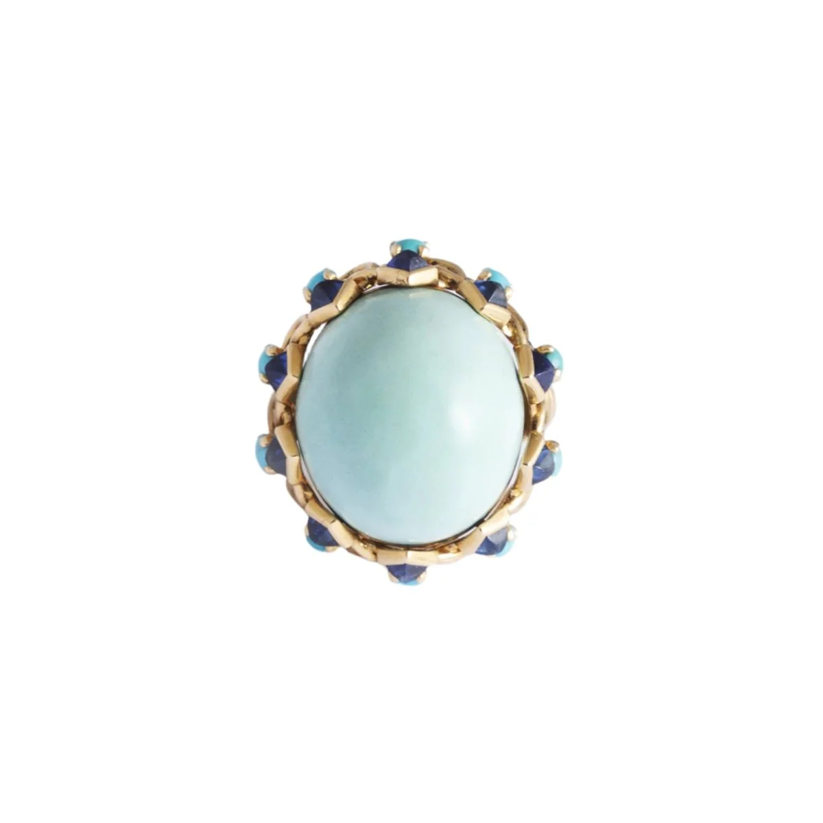 Bague Dôme MAUBOUSSIN en or jaune, saphirs et turquoises - Image 4