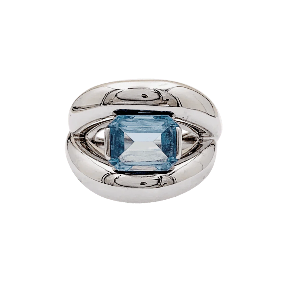 Bague Jonc MAUBOUSSIN "Twins" en or blanc et aigue-marine