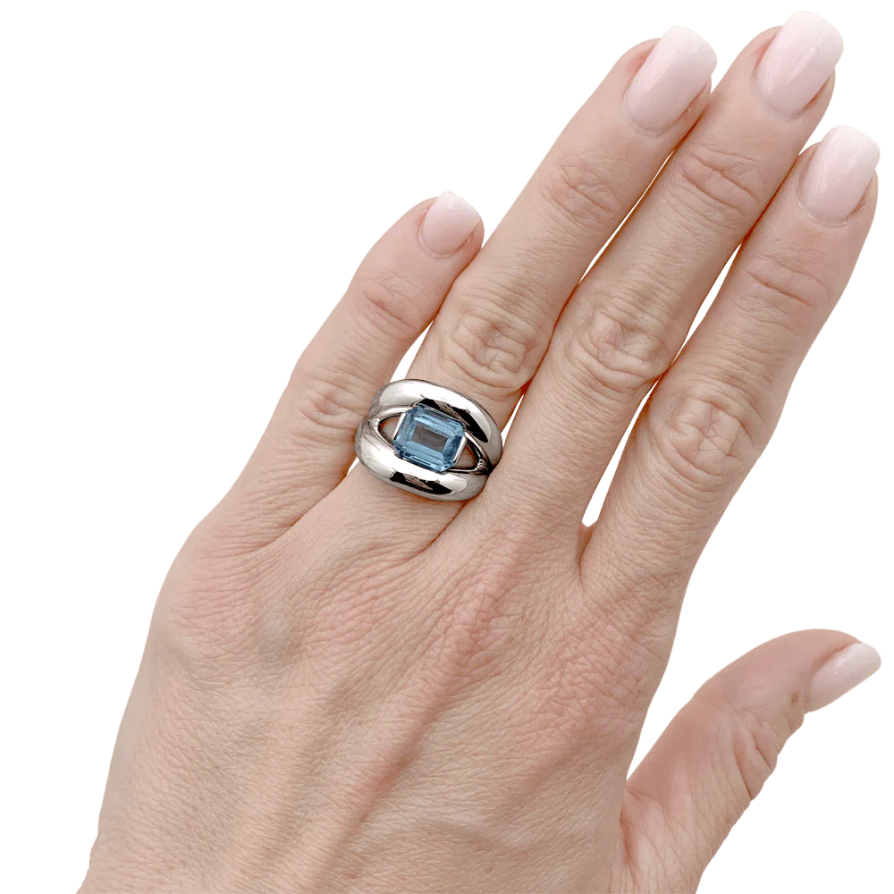 Bague Jonc MAUBOUSSIN "Twins" en or blanc et aigue-marine - Image 2