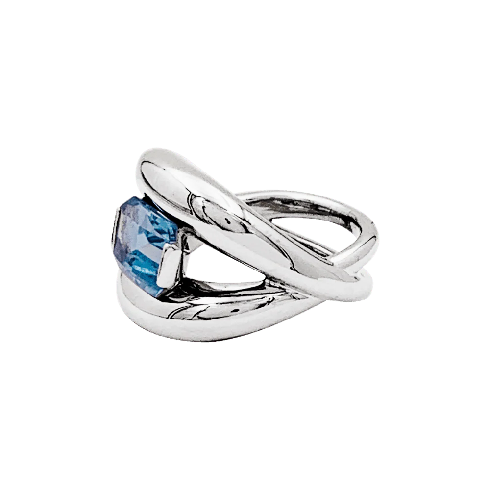 Bague Jonc MAUBOUSSIN "Twins" en or blanc et aigue-marine - Image 3