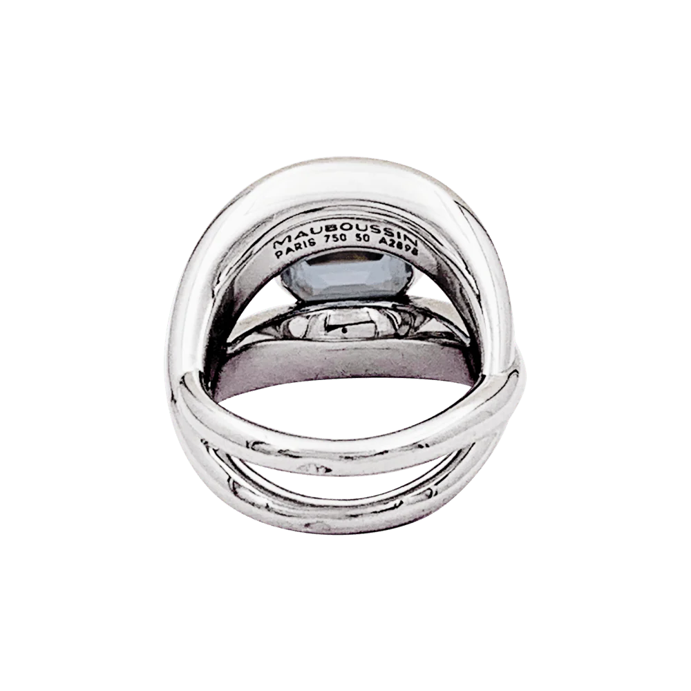 Bague Jonc MAUBOUSSIN "Twins" en or blanc et aigue-marine - Image 4