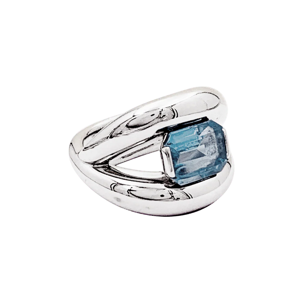 Bague Jonc MAUBOUSSIN "Twins" en or blanc et aigue-marine - Image 5