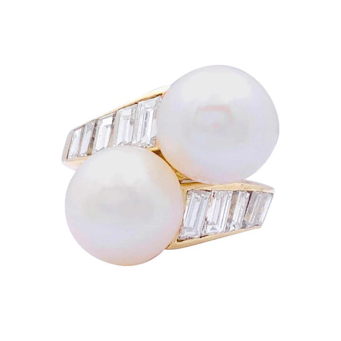 Bague MAUBOUSSIN vintage perles, or jaune, diamants.