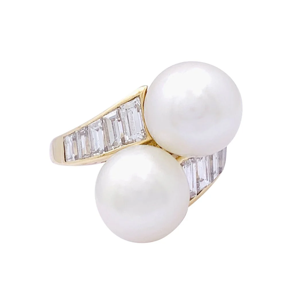 Bague MAUBOUSSIN vintage perles, or jaune, diamants. - Image 3