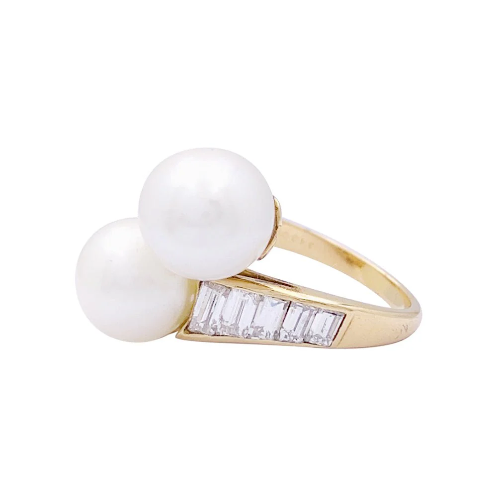 Bague MAUBOUSSIN vintage perles, or jaune, diamants. - Image 4