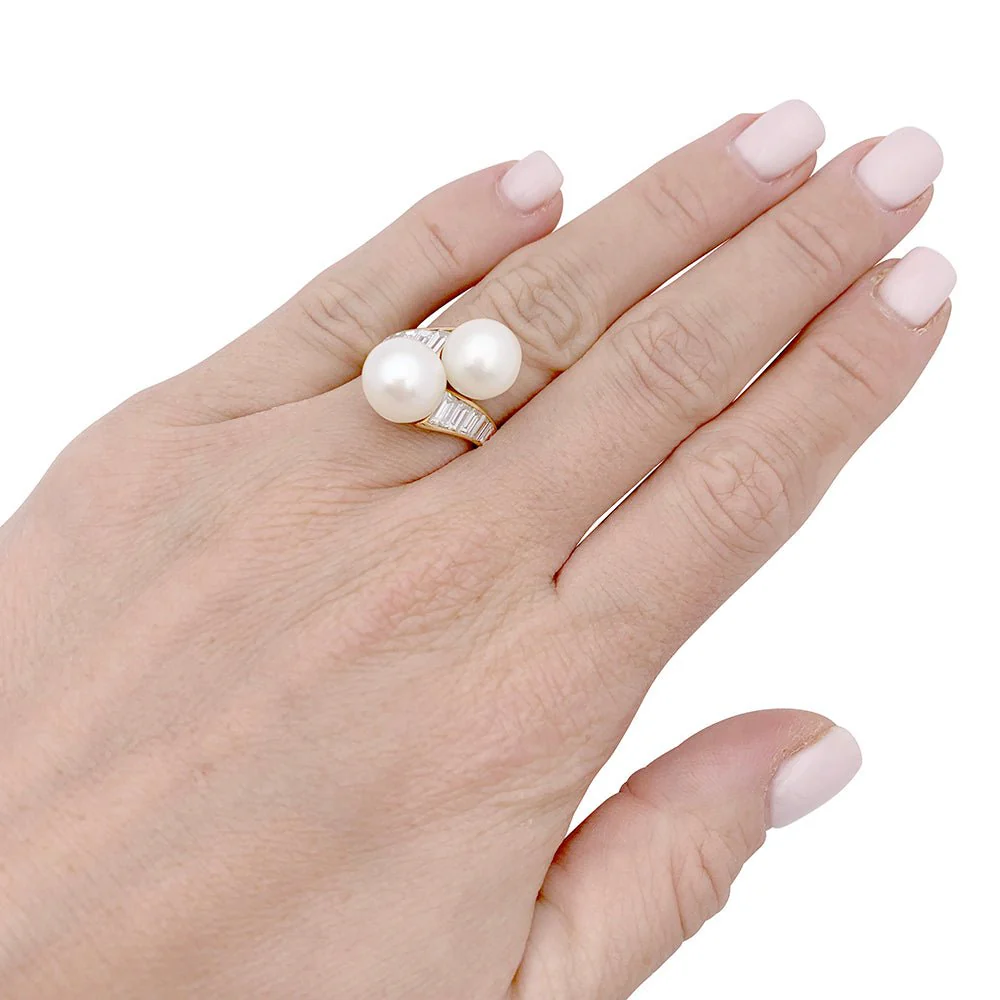 Bague MAUBOUSSIN vintage perles, or jaune, diamants. - Image 6