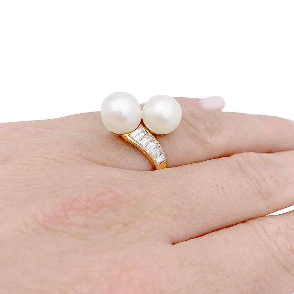 Bague MAUBOUSSIN vintage perles, or jaune, diamants. - Image 7