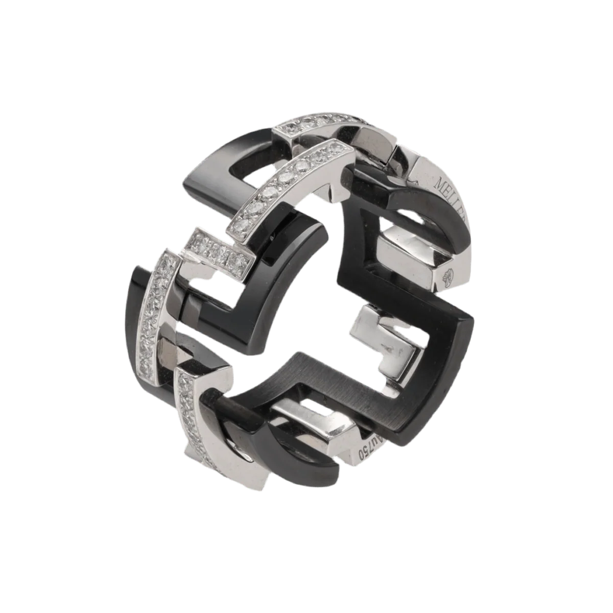 Bague MELLERIO "Graphic GM" en or gris, céramique et diamants - Image 3