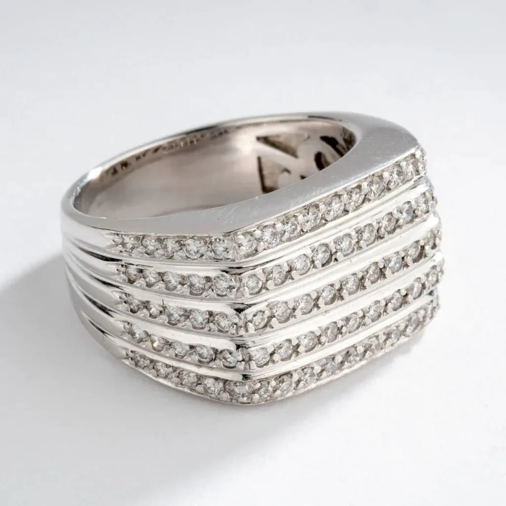 Bague moderne rectangulaire en or gris et diamants - Image 6