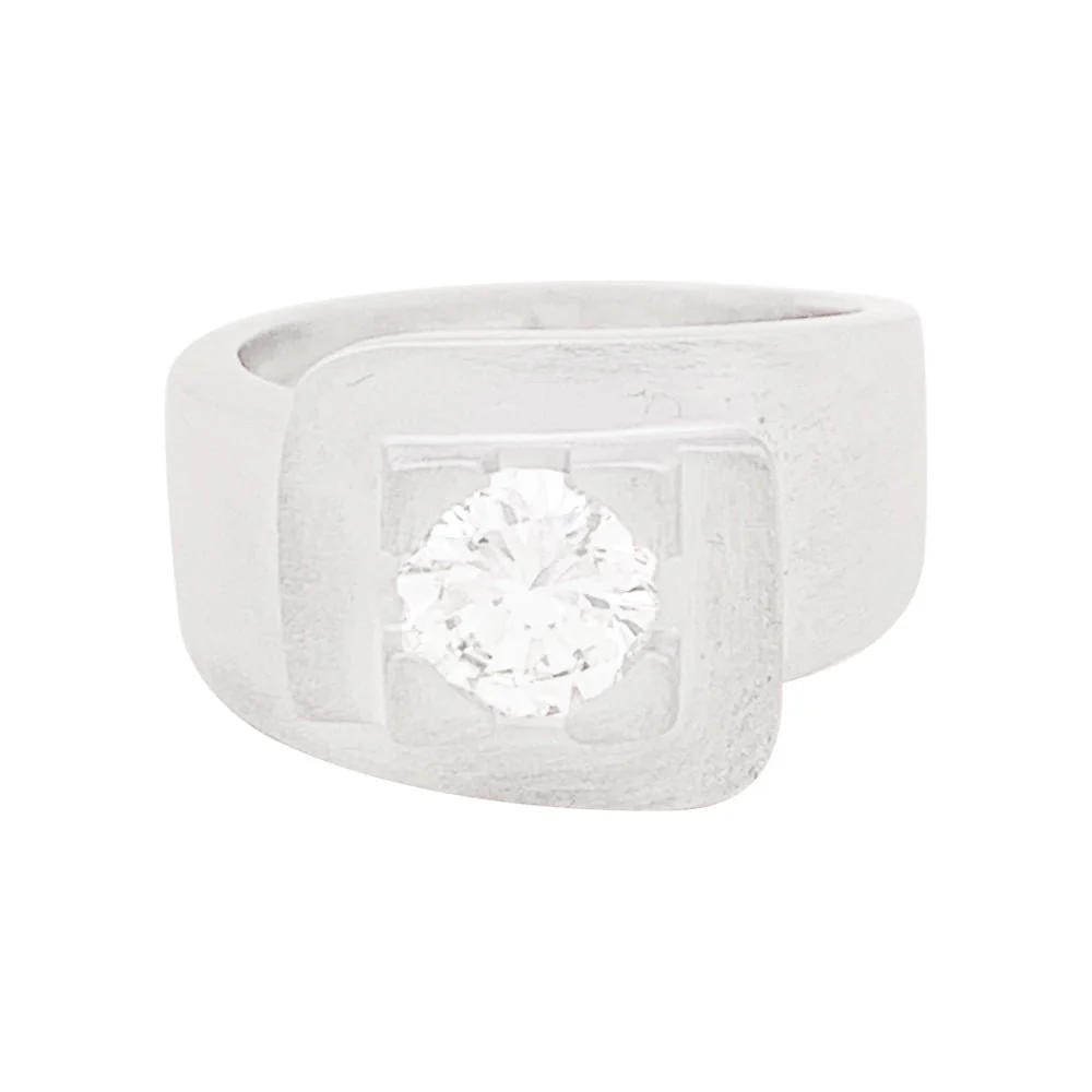 Bague Chevalière en or blanc et diamant