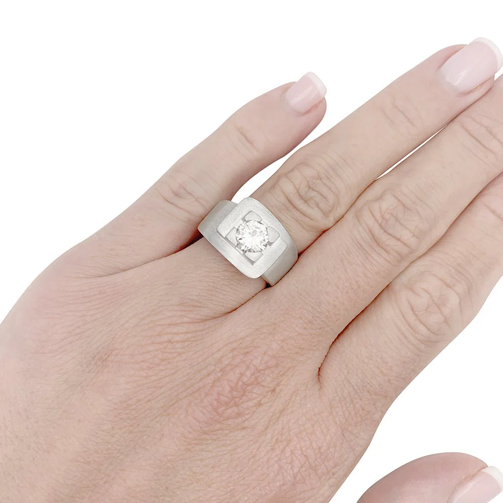 Bague Chevalière en or blanc et diamant - Image 2