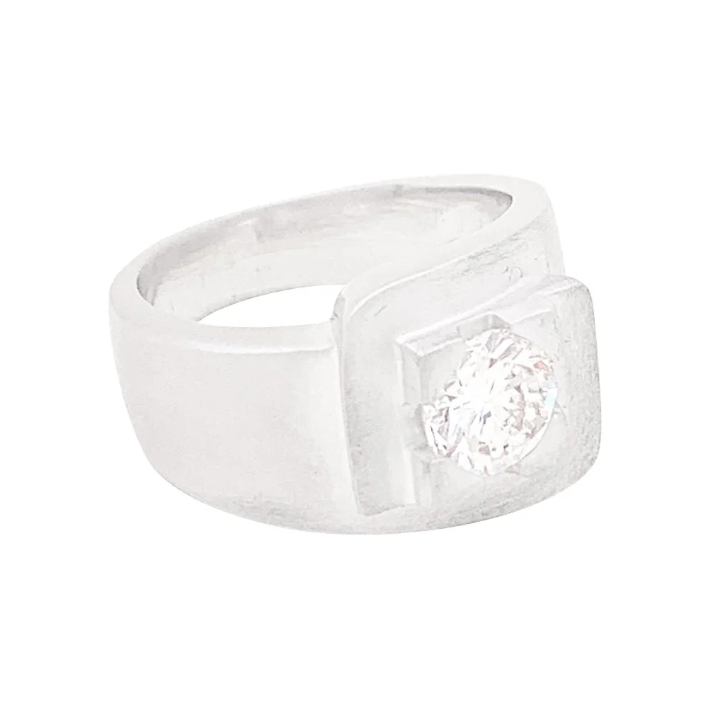 Bague Chevalière en or blanc et diamant - Image 3