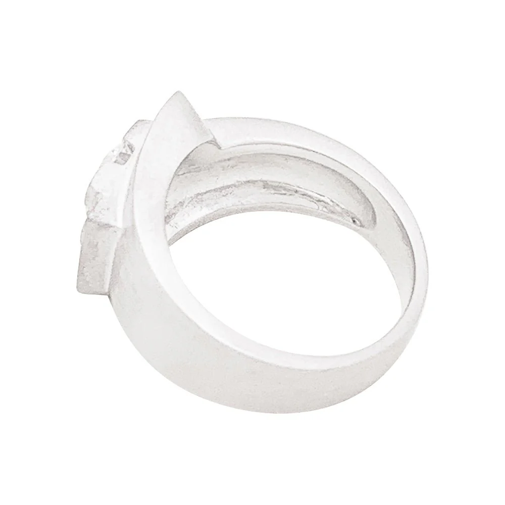 Bague Chevalière en or blanc et diamant - Image 4