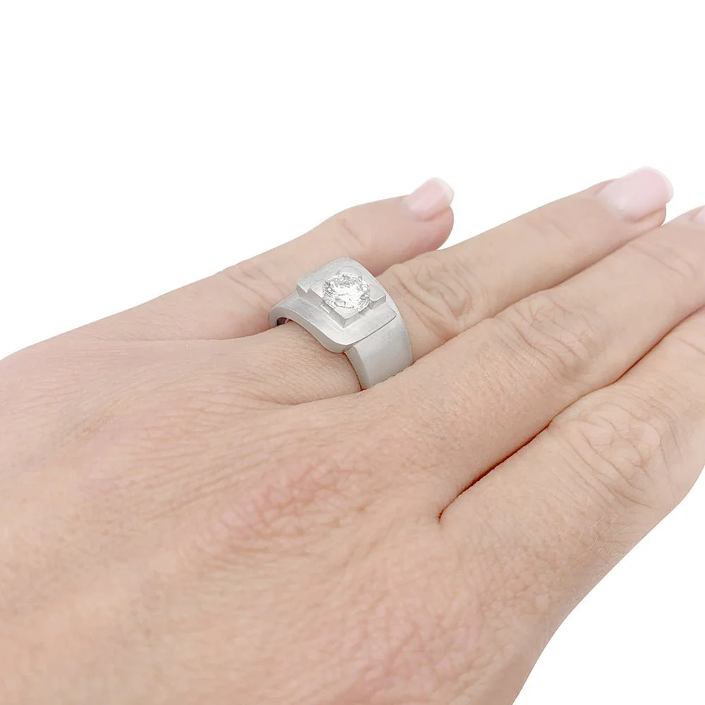 Bague Chevalière en or blanc et diamant - Image 5