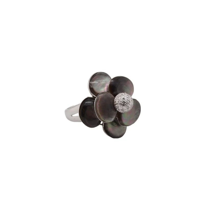 Bague nacre et diamants en or blanc - Image 3