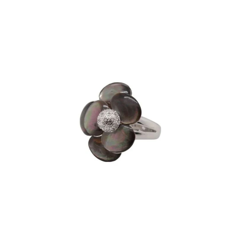 Bague nacre et diamants en or blanc - Image 5