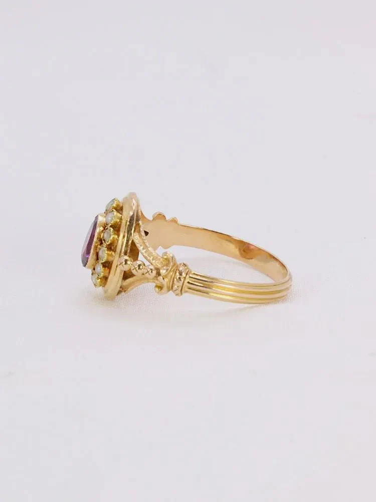 Bague Napoléon III or jaune grenat perles fines - Image 5