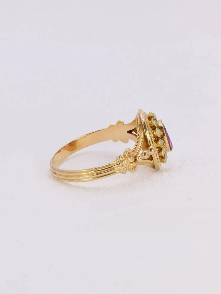 Bague Napoléon III or jaune grenat perles fines - Image 7