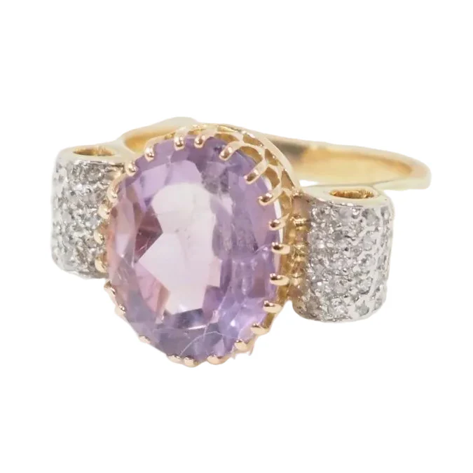 Bague en or jaune, améthyste et diamants - Image 3