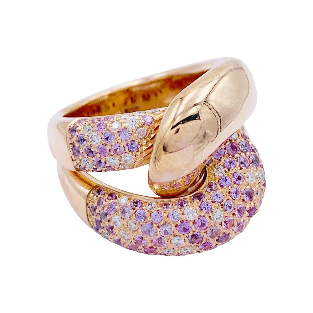 Bague "Noeud" or rose, diamants, saphirs roses