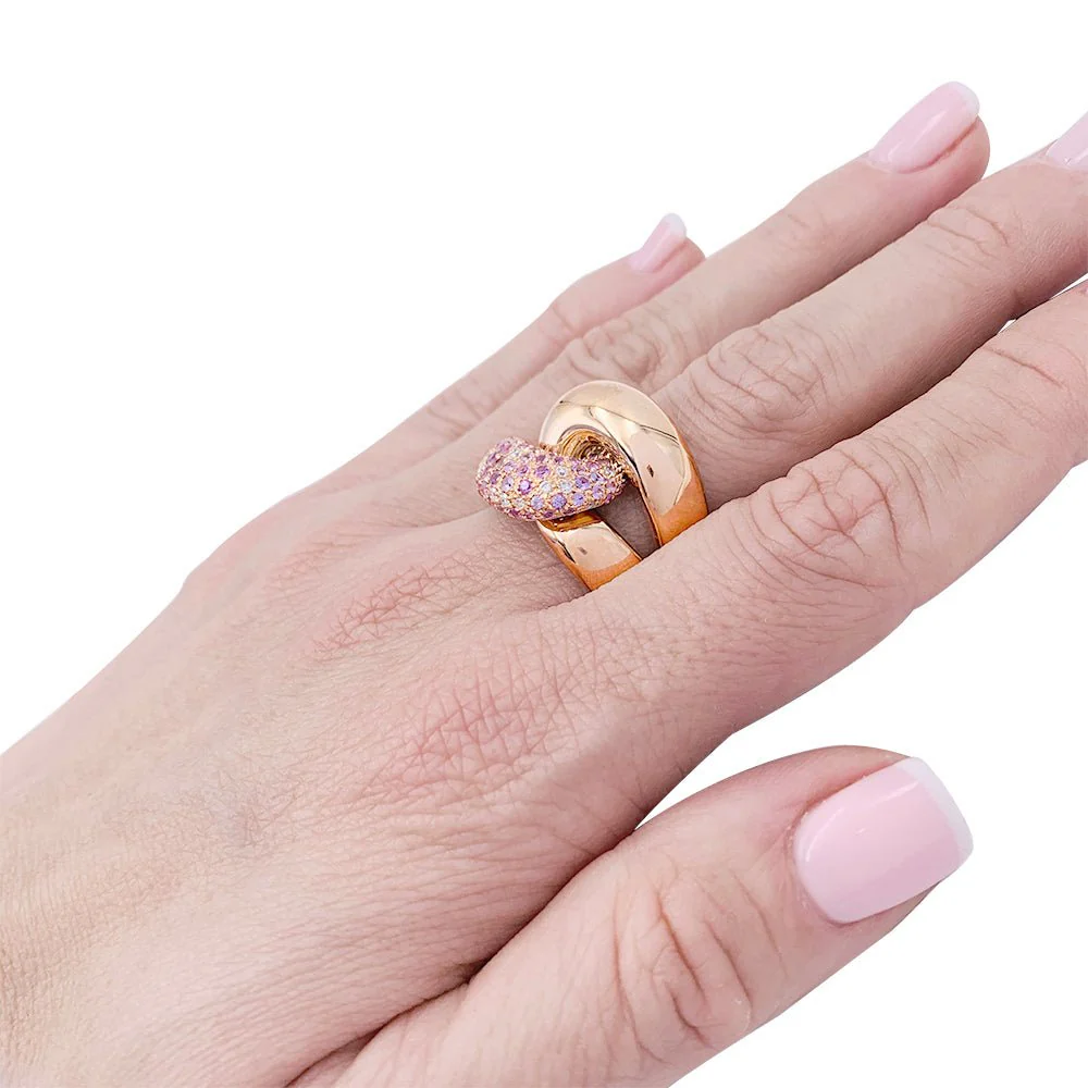 Bague "Noeud" or rose, diamants, saphirs roses - Image 3