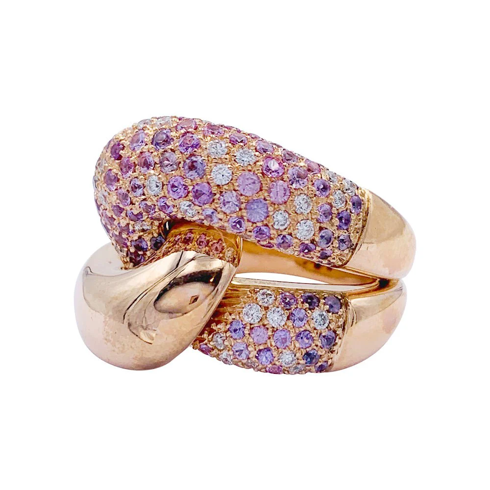 Bague "Noeud" or rose, diamants, saphirs roses - Image 4