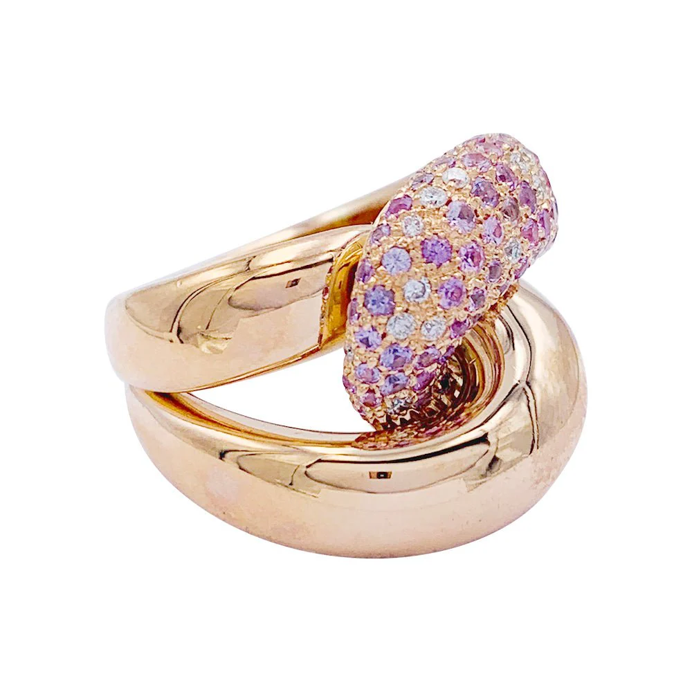 Bague "Noeud" or rose, diamants, saphirs roses - Image 5