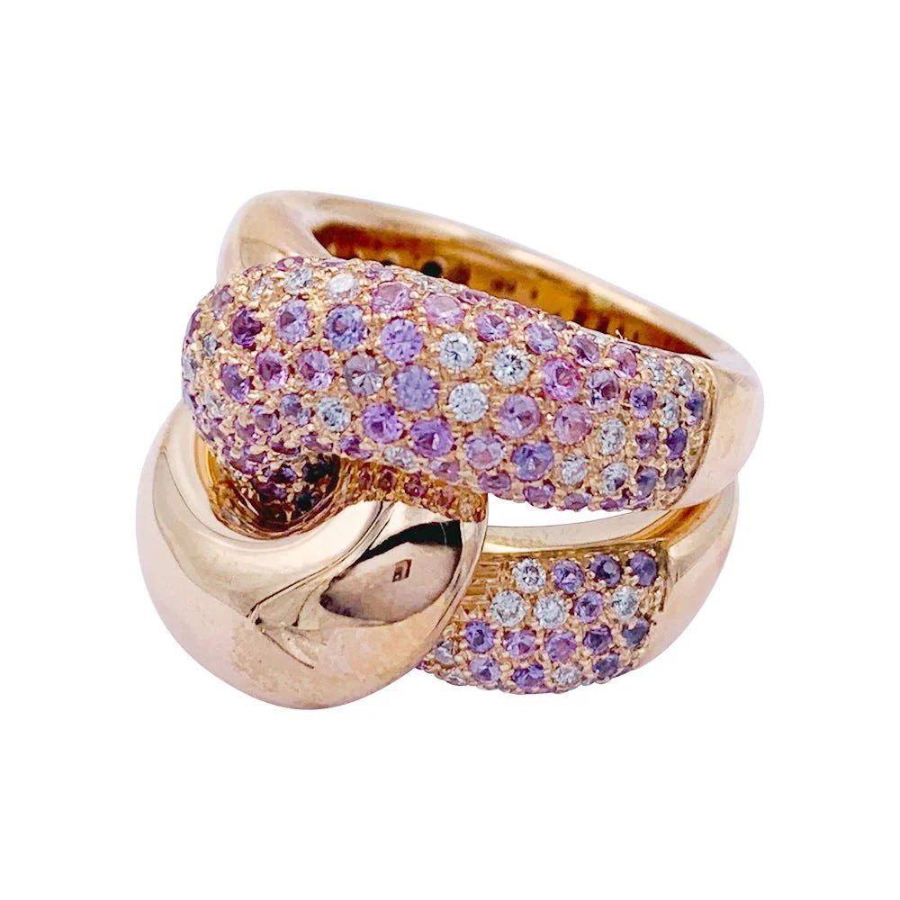 Bague "Noeud" or rose, diamants, saphirs roses - Image 6