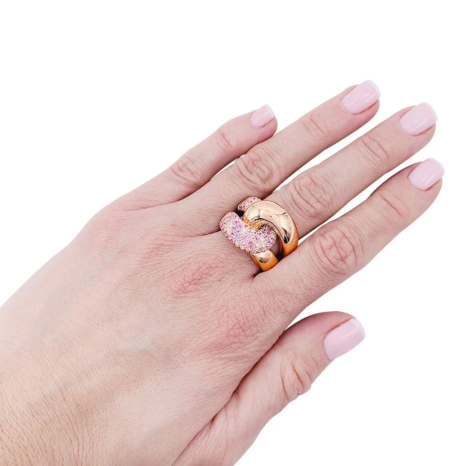 Bague "Noeud" or rose, diamants, saphirs roses - Image 7