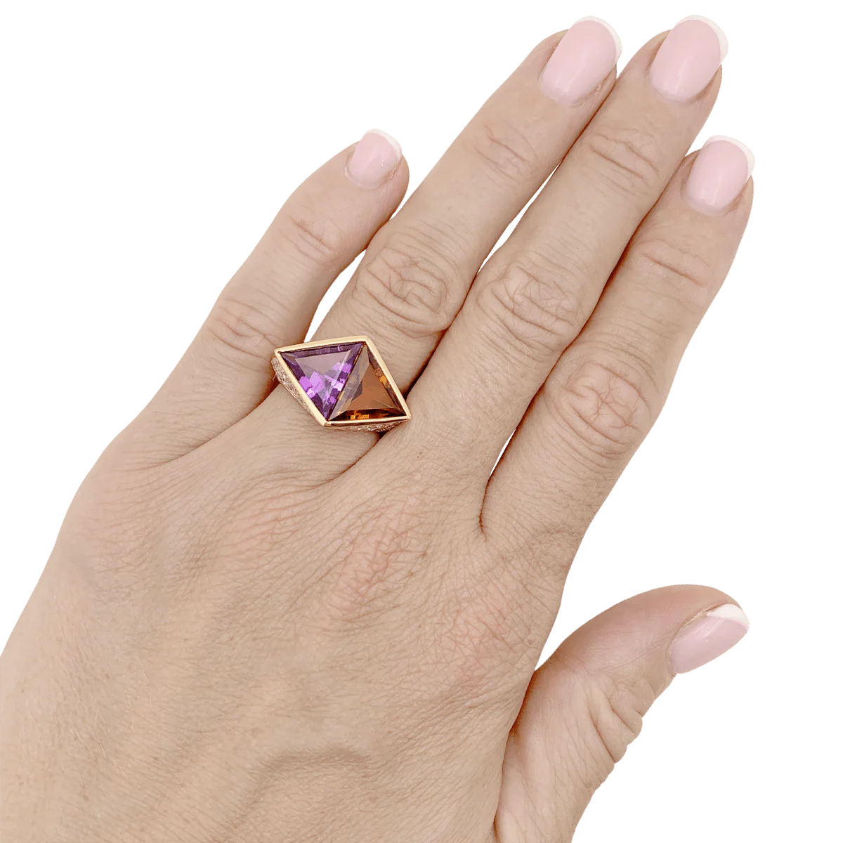 Bague Cocktail O.J PERRIN en or jaune, améthyste, citrine et diamants - Image 2