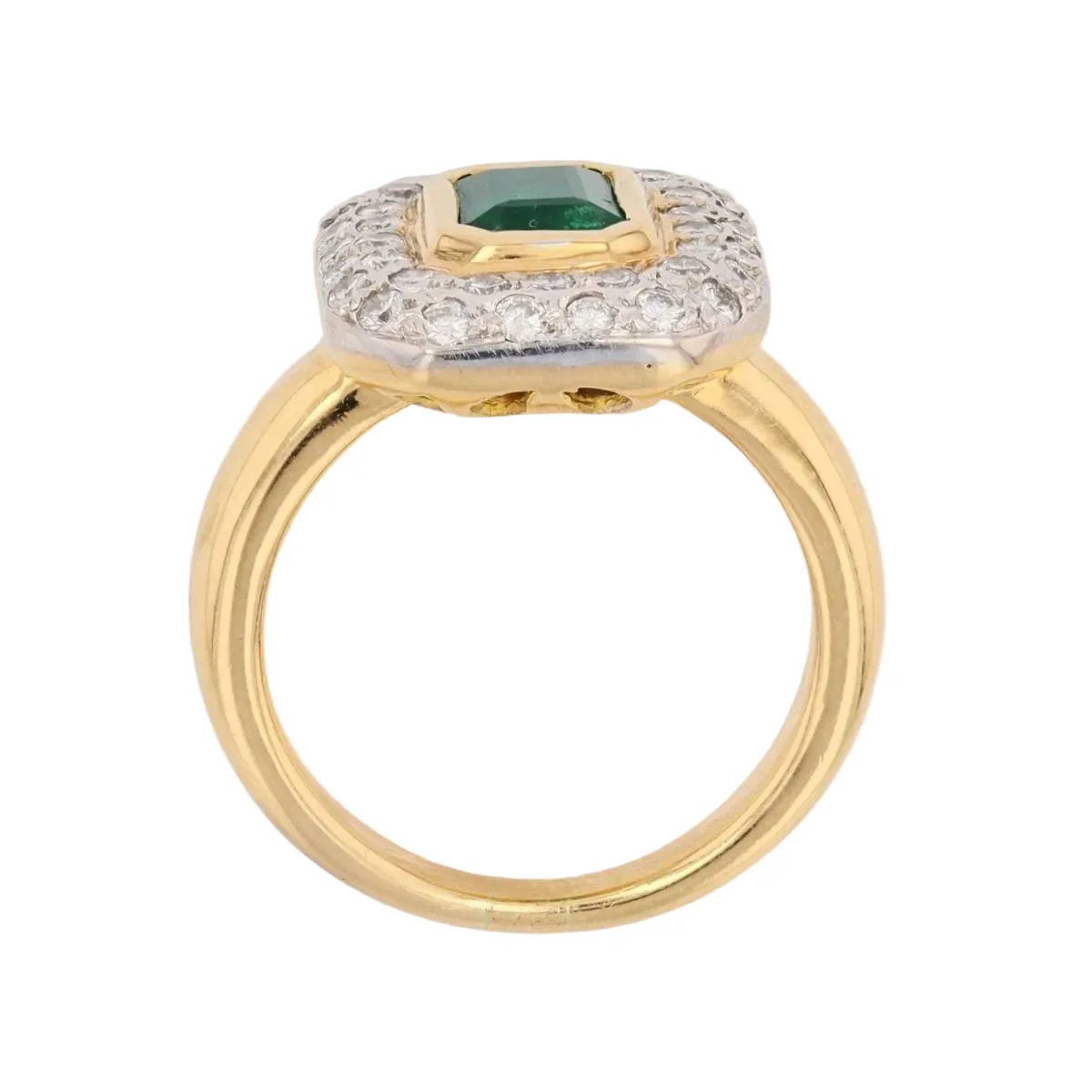 Bague Entourage en or jaune, or blanc, émeraude et diamants - Image 6