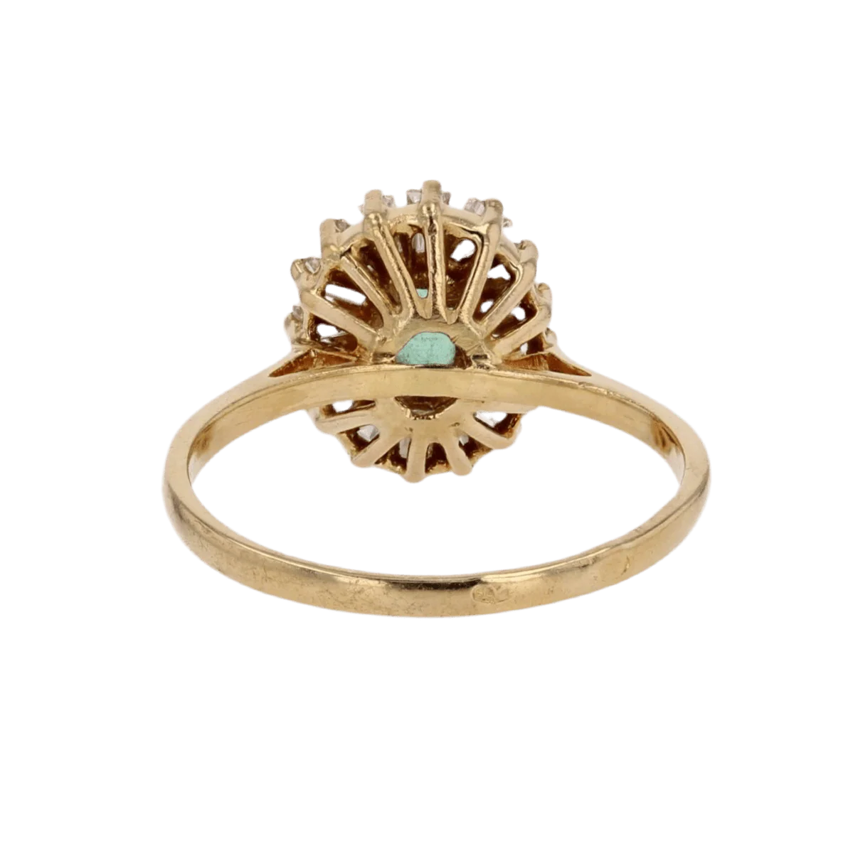 Bague Entourage en or jaune, émeraude et diamants - Image 4