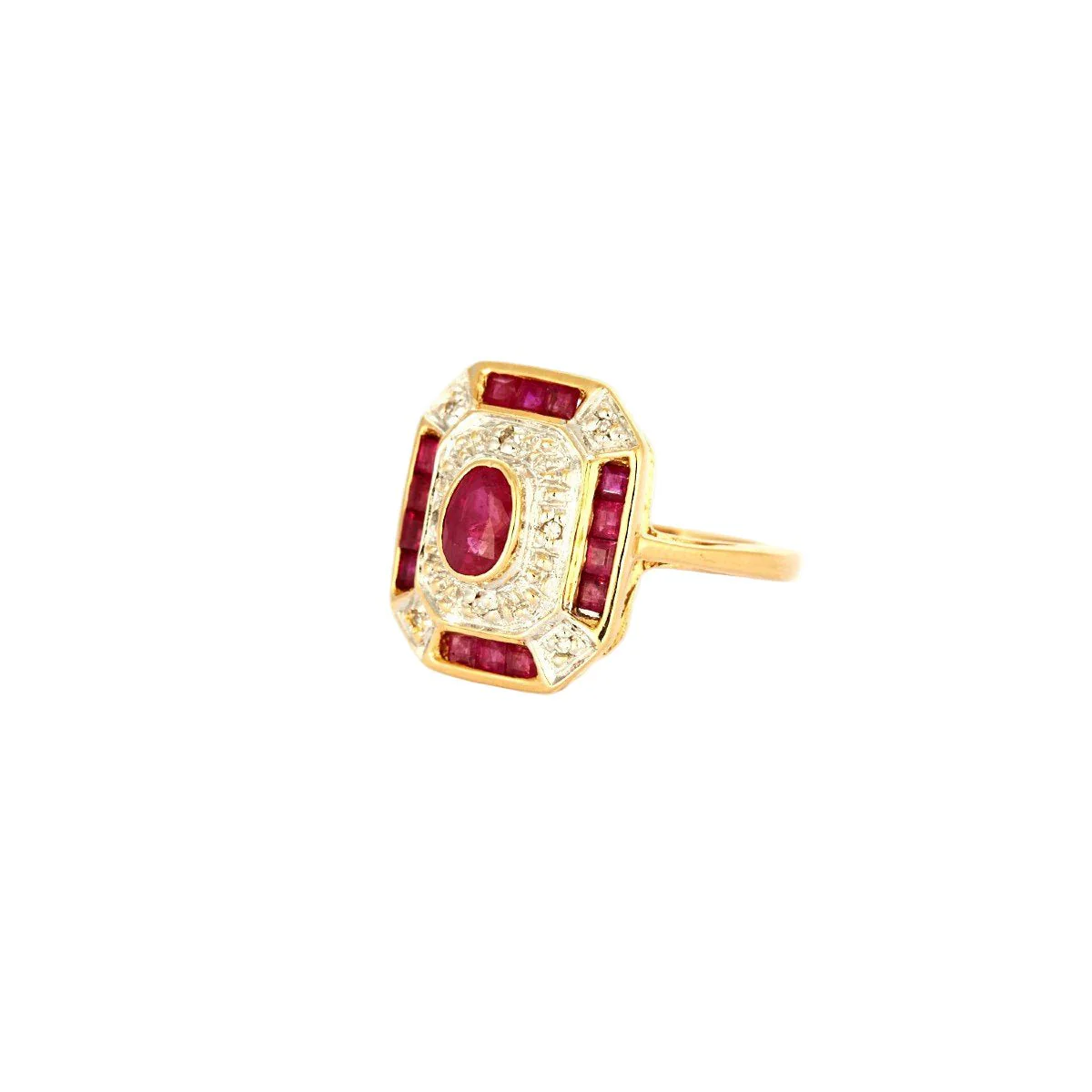 Bague Entourage en or jaune, or blanc, rubis, et diamants - Image 3