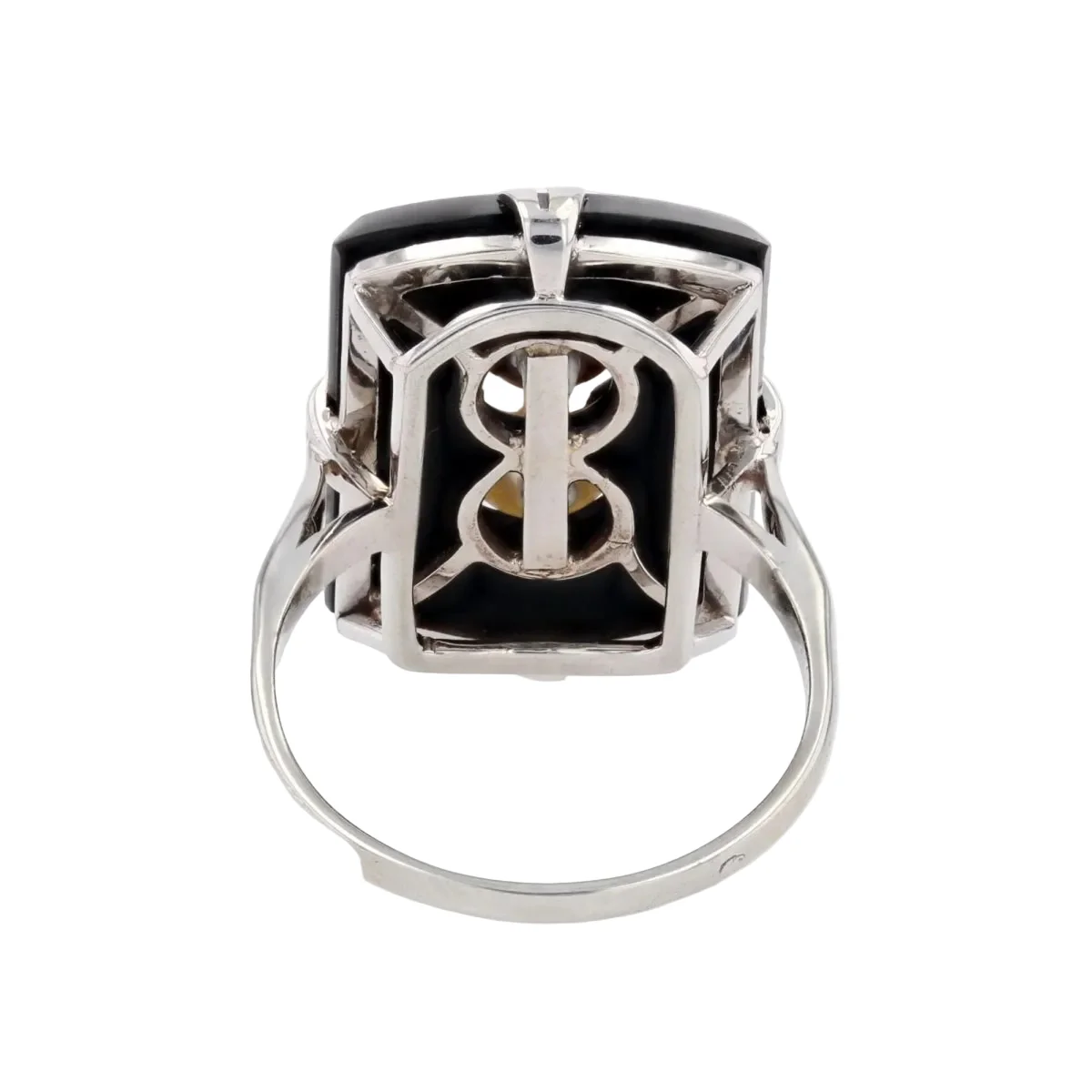 Bague Cocktail en or blanc, onyx et perle - Image 4