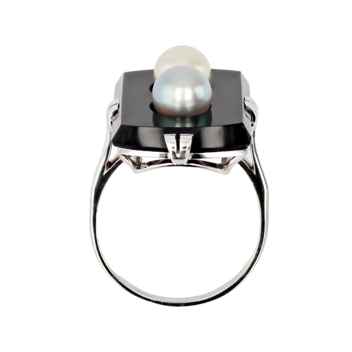 Bague Cocktail en or blanc, onyx et perle - Image 6