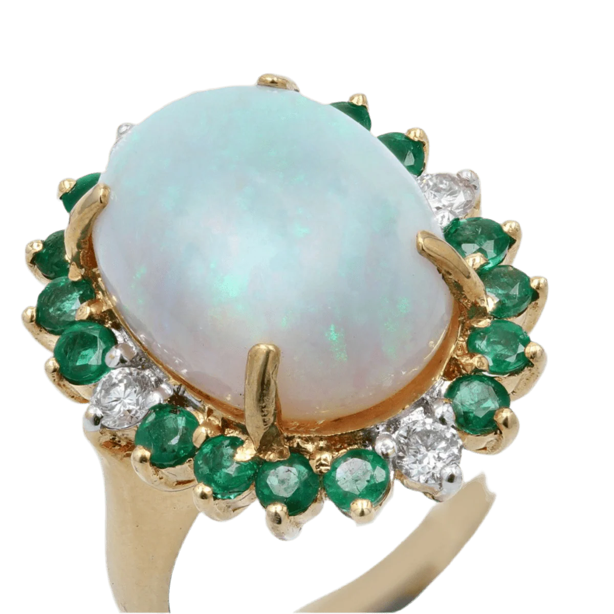 Bague Entourage en or jaune, opale, émeraudes et diamants - Image 6
