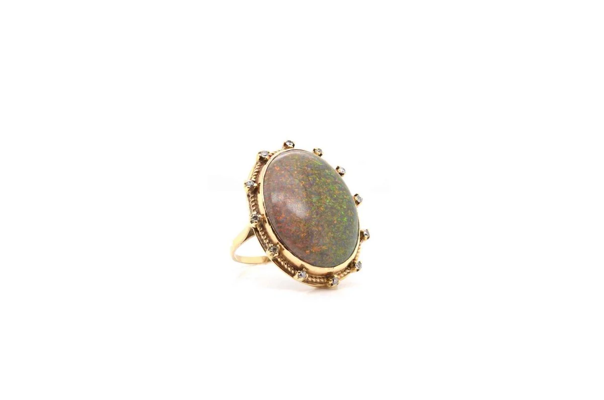Bague opale et diamants en or jaune - Image 3