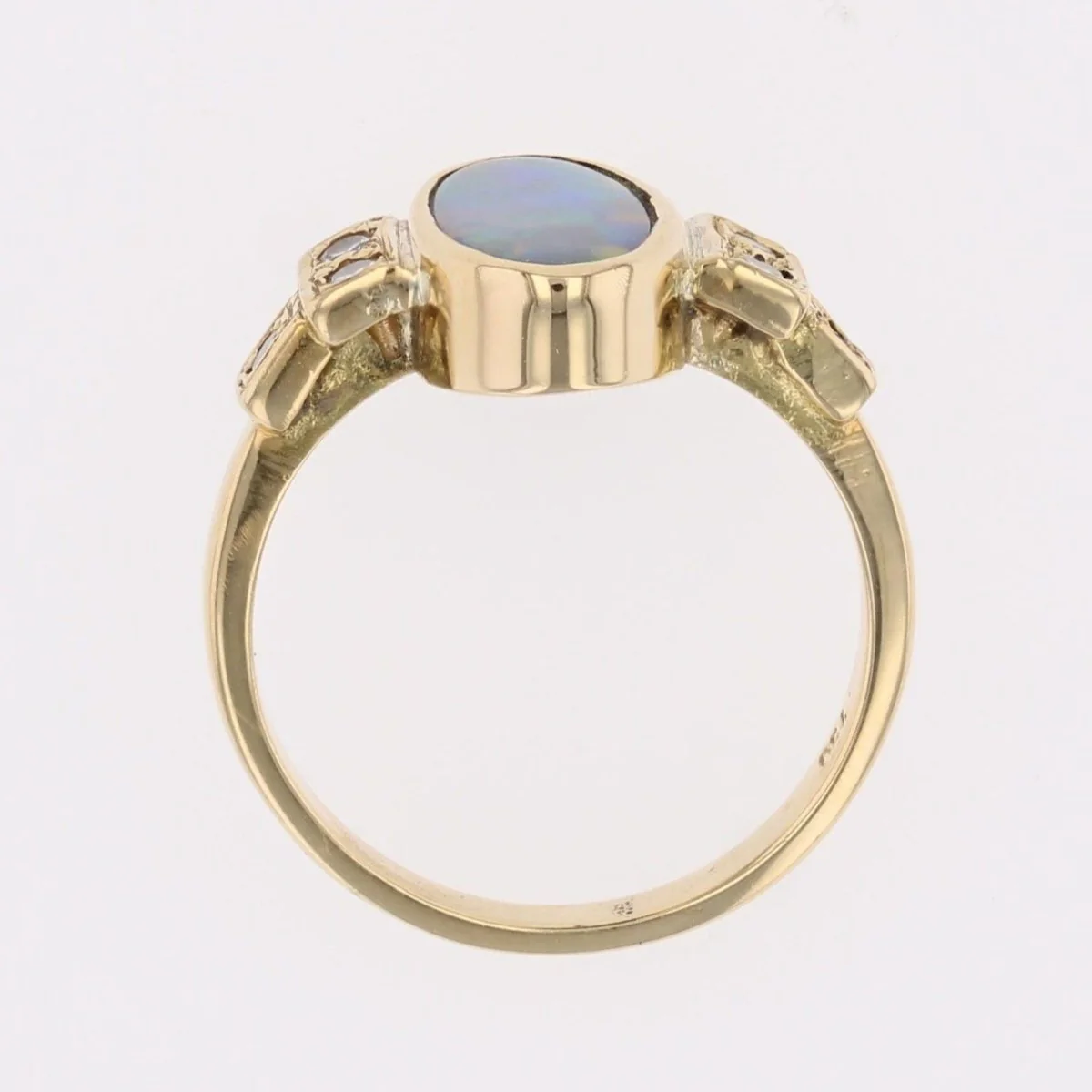 Bague Marquise en or jaune, opale et diamants - Image 6