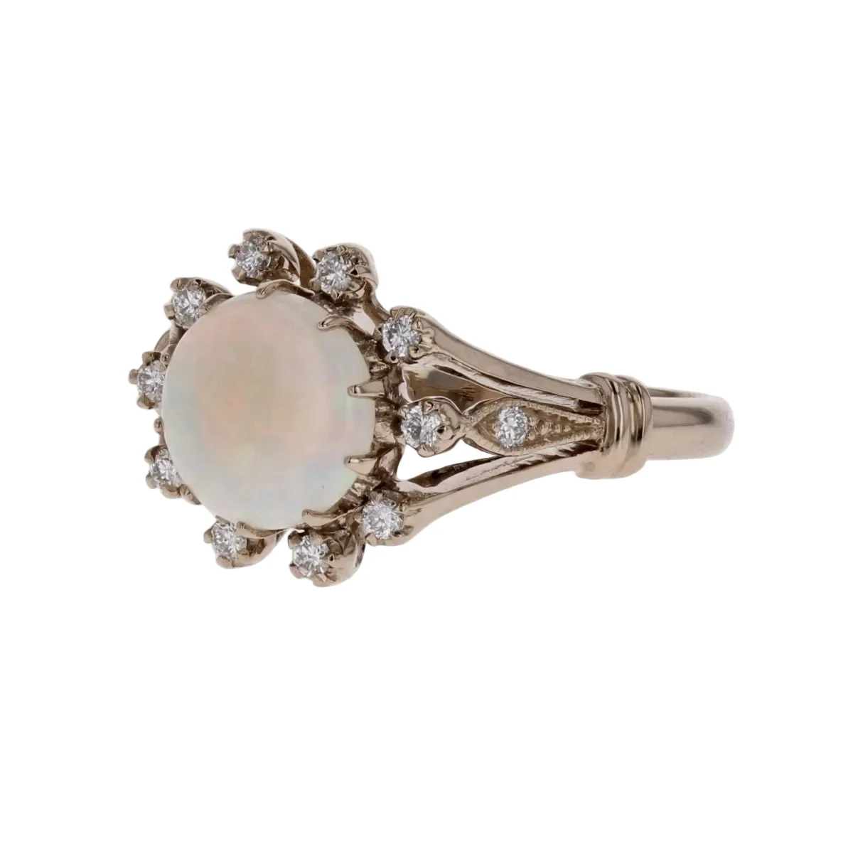 Bague Entourage en or blanc, opale et diamants - Image 3