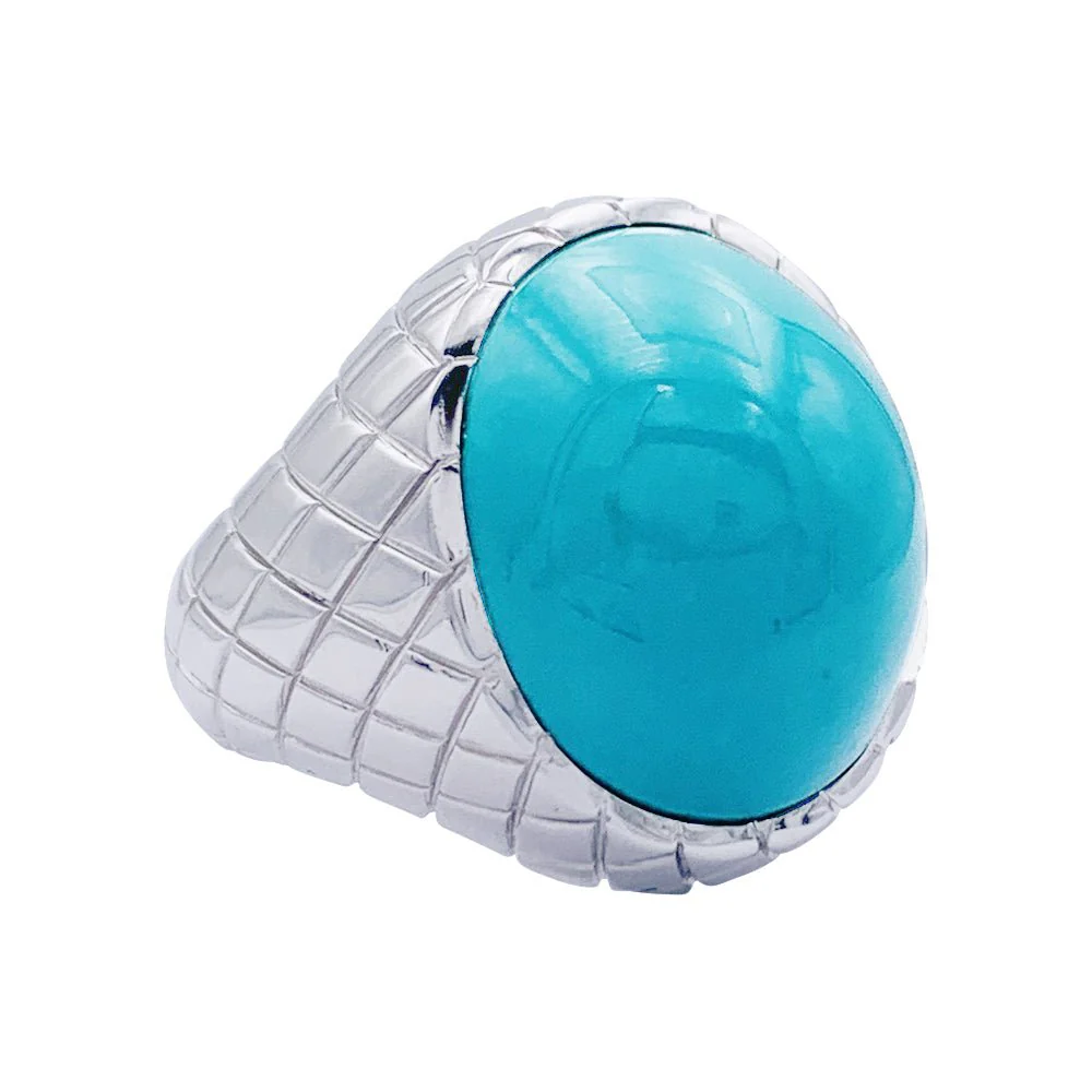 Bague or blanc, cabochon de turquoise