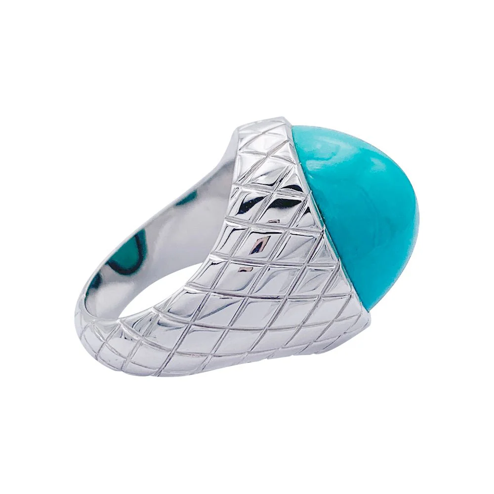 Bague or blanc, cabochon de turquoise - Image 4