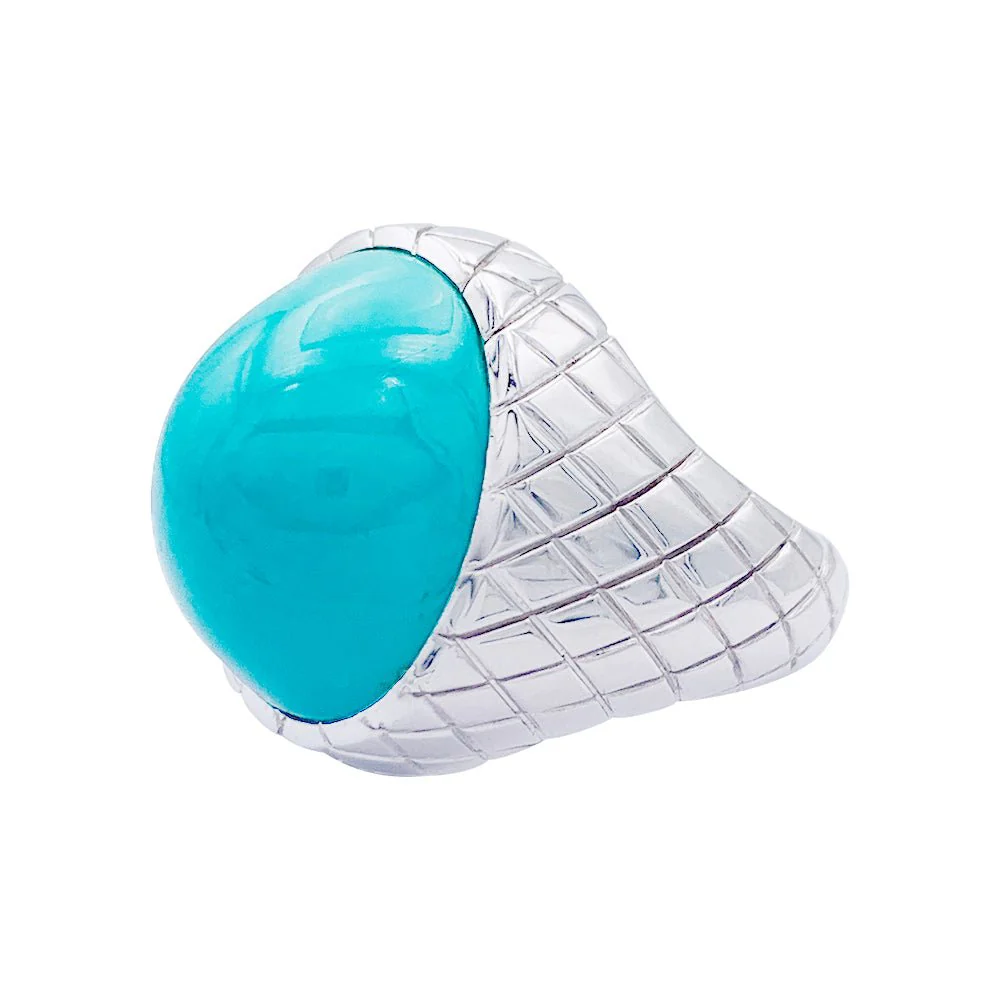Bague or blanc, cabochon de turquoise - Image 5